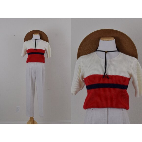 Vintage 80s Acrylic Striped Knit Blouse‎ - Picture 1 of 10